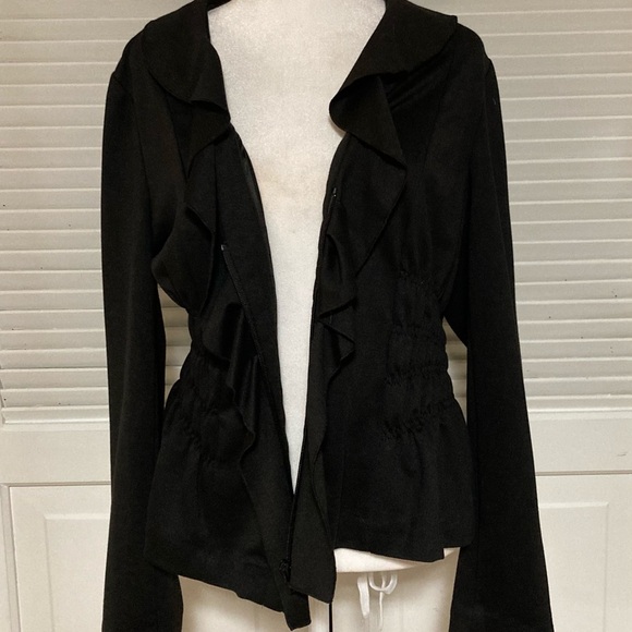 EC Sunny Leigh Ruffled Black Lightweight Zipper Cardigan Size XL - Picture 3 of 8